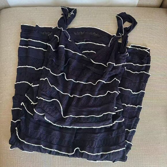 BEST Sezane Marcia Midi Dress Small Navy Blue Knit French Vacation Casual Party - Picture 7 of 12